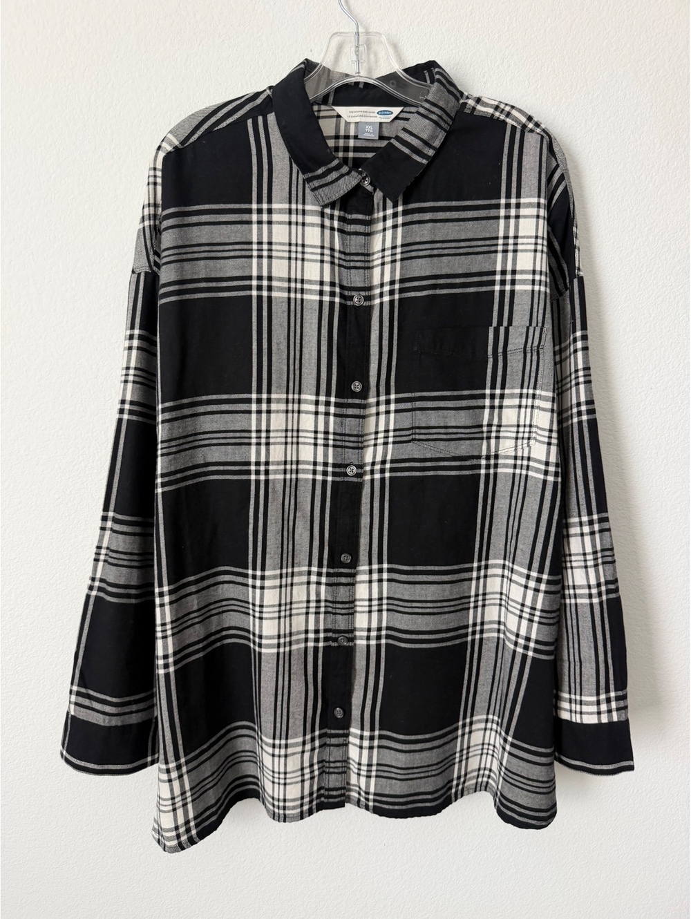 Old Navy Black/White Plaid Button Up 100% Cotton Boyfriend Shirt Size XXL